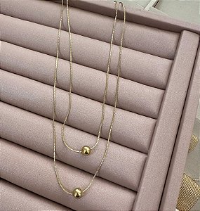 COLAR DOURADO DUPLO BOLINHA