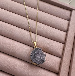 COLAR DOURADO VENEZIANA PINGENTE AMETISTA