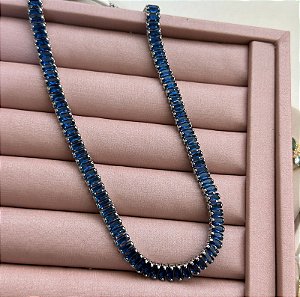 COLAR RIVIERA BAGUETE AZUL RODIO