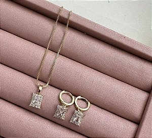 CONJUNTO CRAVEJADO DOURADO BANHO OURO