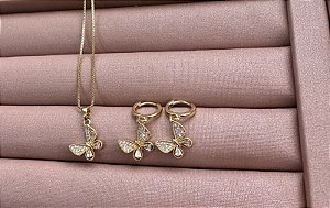 CONJUNTO BORBOLETA BANHO OURO