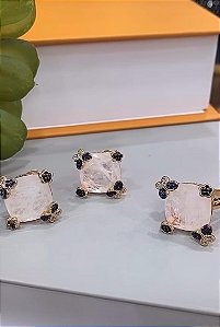 CONJUNTO DOURADO CRAVEJADO ANEL E BRINCOS BORBOLETAS
