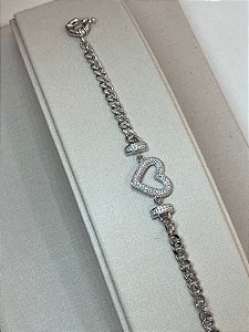 PULSEIRA PRATEADA RÓDIO CORAÇÃO CRAVEJADO