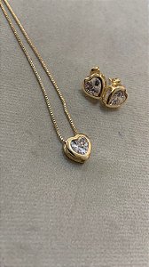 CONJUNTO CORAÇÃO CRAV INGLESA BANHO OURO