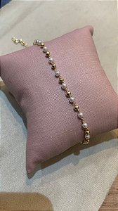 PULSEIRA ESFERAS E PEROLAS BANHO OURO