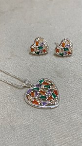 CONJUNTO CORAÇÃO COLORS PRATA