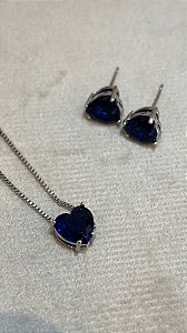 CONJUNTO CORAÇÃO AZUL MARINHO PRATEADO