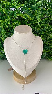 COLAR CORAÇÃO VERDE  PRATA