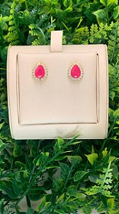 BRINCO ZIRCONIA ROSA CRAVEJADO DOURADO