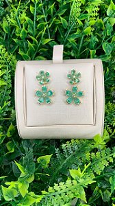 BRINCO FLOR VERDE DOURADO