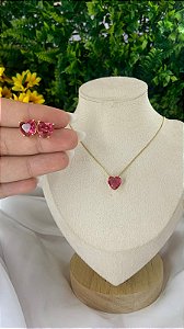 CONJUNTO CORAÇÃO ROSA DOURADO