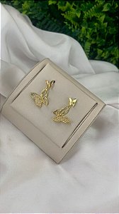 BRINCO MEIA BORBOLETA CRAVEJADA DOURADO