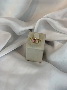 ANEL COM PEDRA ROSA CRAVEJADO