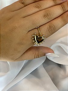 ANEL DOURADO COM CORAÇÃO PENDURADO
