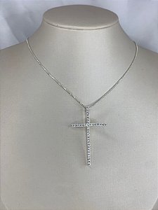 COLAR PRATA CRUZ CRAVEJADA