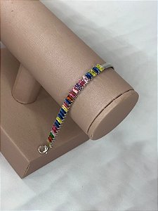 PULSEIRA COLORIDA FITA PRATA