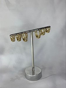 TRIO DE ARGOLAS DE CORAÇÃO CRAVEJADAS DOURADO