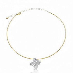 GARGANTILHA ARO COM PINGENTE FLOR PRATA