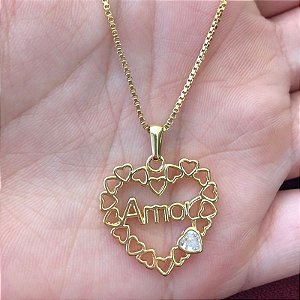 COLAR CORAÇÃO COM ESCRITA AMOR