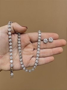 CONJUNTO INSPIRAÇÃO COM ZIRCÔNIAS RODIO (BRINCO E COLAR)