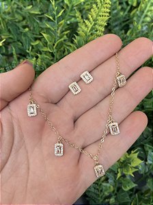 CONJUNTO QUADRADINHOS PENDURADOS OURO