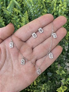 CONJUNTO QUADRADINHOS PENDURADOS RODIO