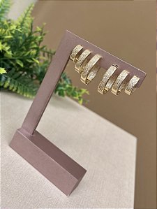 Trio argolas cravejadas ouro