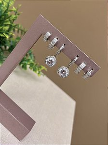 Trio argolinhas com ponto de luz rodio