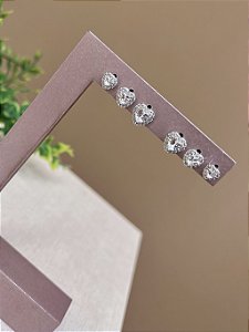 Trio de brincos coração rodio