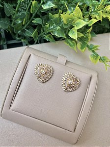 Brinco Coração pizza cravejado ouro