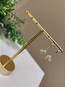 Brinco argolinha coração cravejado ouro