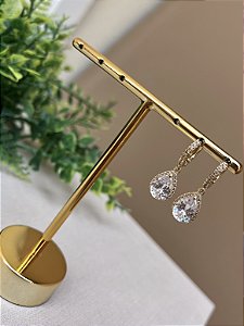 Brinco argolinha gota cravejada ouro