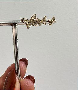 TRIO DE BRINCOS BORBOLETAS CRAVEJADAS OURO