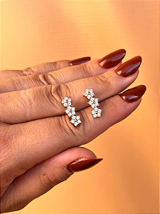 Brinco ear cuff flores cristal M ouro