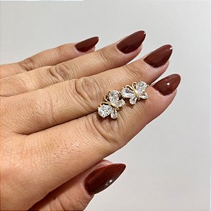 Brinco fixo borboleta cristal ouro