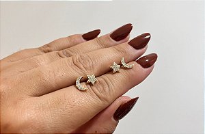 Dupla estrela e lua ouro