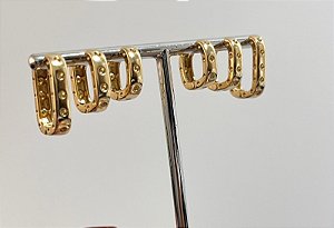 TRIO DE ARGOLINHAS QUADRADA INSPIRAÇÃO OURO