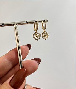 Brinco argolinha coração ouro