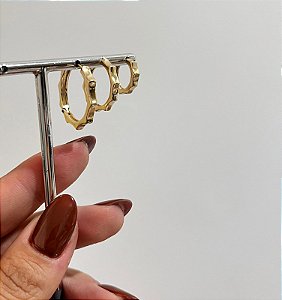 TRIO DE ARGOLINHAS OCTAGONAL OURO