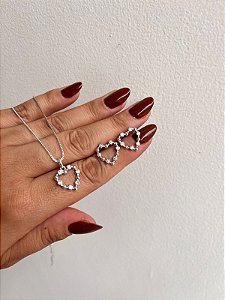 CONJUNTO CORAÇÃO COM ZIRCONIAS RODIO
