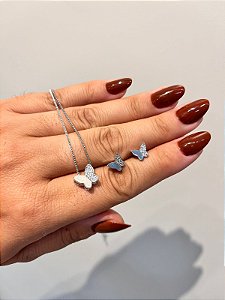 CONJUNTO BORBOLETA METADE CRAVEJADA RODIO