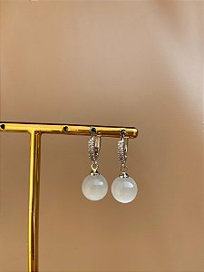 Argolinha clic com pedra olho de gato rodio