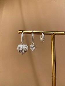 TRIO DE ARGOLINHAS CLIC CORAÇÕES PRATA