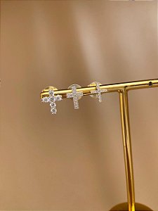 TRIO DE BRINCOS CRUZ PRATA