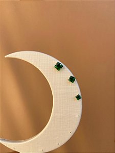 TRIO DE BRINCOS QUADRADOS COR ESMERALDA