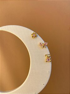 TRIO DE BRINCOS INFANTIL ROSA