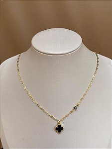 COLAR TREVO PRETO VAN CLEEF 40CM