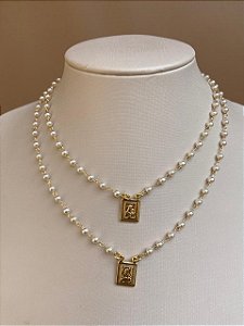 COLAR ESCAPULARIO NOSSA SENHORA E JESUS DE PEROLAS PEQ 66CM