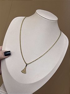 COLAR CORDÃO BAIANO COM NOSSA SENHORA AÇO INOX DOURADO