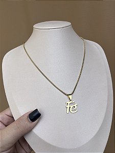 COLAR AÇO INOX CADEADINHO PINGENTE FÉ DOURADO